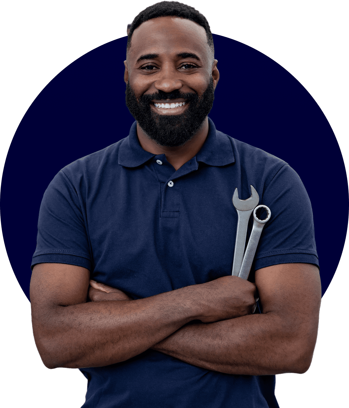 Confident technician in blue shirt