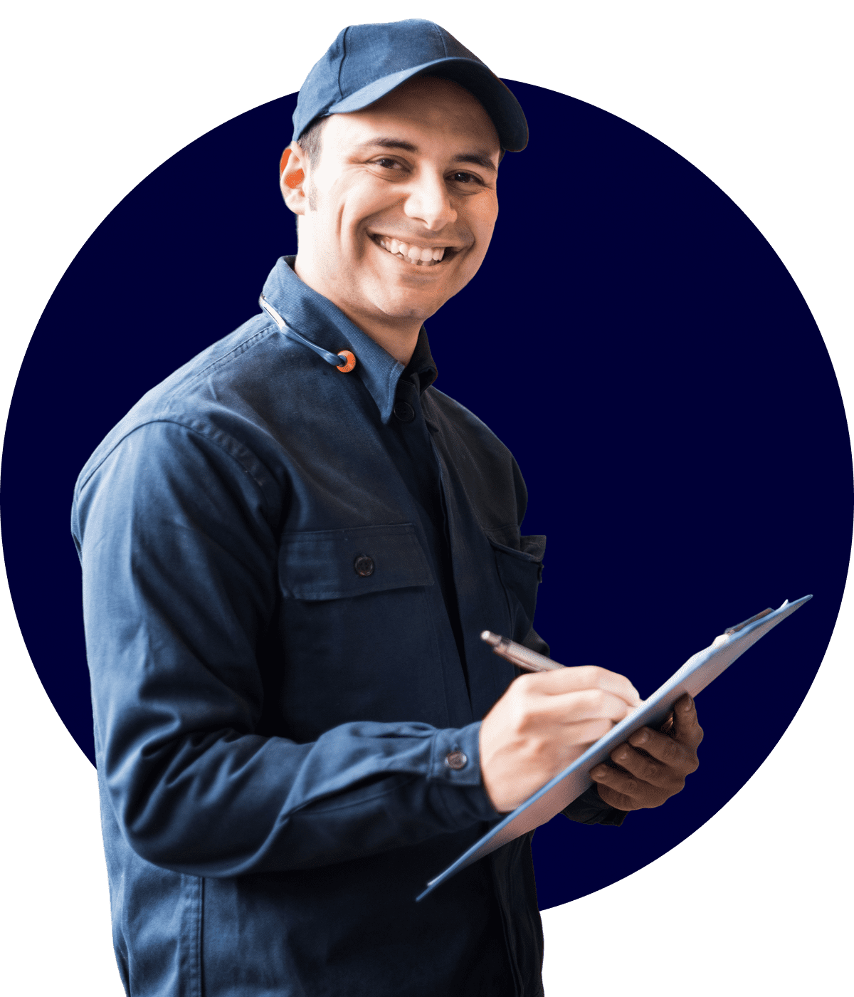 Delivery person taking notes